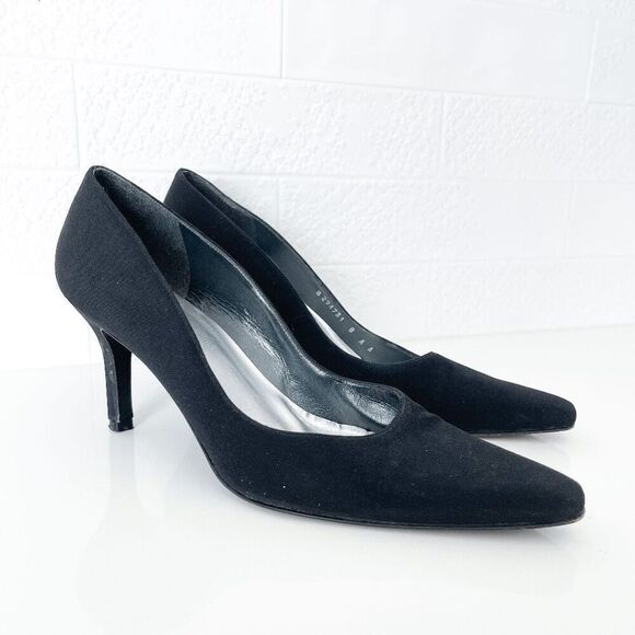 Stuart Weitzman Womens Suede Pointed Toe Stiletto Pumps Heels Black 8AA - Picture 1 of 8